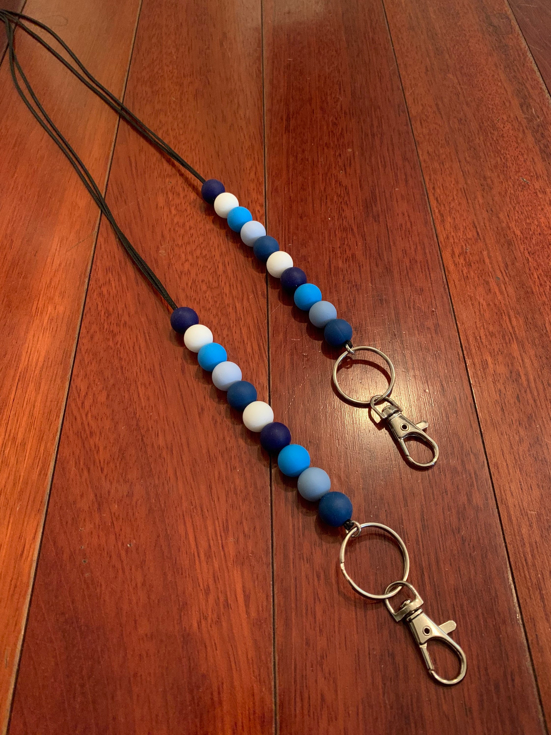 Bead lanyard / Soft silicone beaded lanyard / Multicolor blue Etsy
