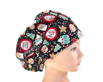 Cookies and cocoa for santa scrub hat  / holiday scrub cap / Christmas nurse cap/ women’s euro style surgical hat with adjustable toggle