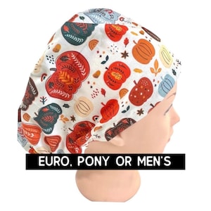 Autumn- Patterned Pumpkins Scrub Cap: Satin lined options.