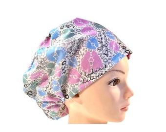 Baby footprint- pink and blue | Labor and delivery scrub hat | satin lined option | women’s euro style surgical hat with adjustable toggle