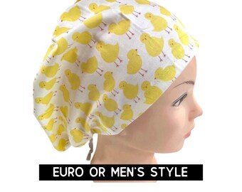 Easter- Cute chicks scrub cap | satin lined | Easter | baby chickens scrub hat | euro style with adjustable toggle or men’s style