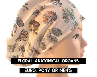 Floral Anatomical organs scrub hat | satin lined option | euro style with adjustable toggle, euro-pony with ties, or men’s