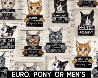 Cat Mug Shot Scrub Cap: Satin Lined option. Euro, euro-pony or men’s