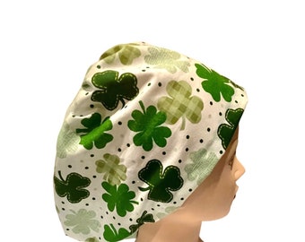 St Patrick’s Day Scrub hat | shamrock print scrub cap | euro with adjustable toggle, euro-pony with ties, or men’s style