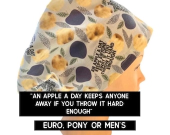 Apple Print Scrub Cap: Funny Nurse Hat, Euro/Pony/Men's Style