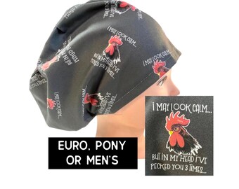 Funny Scrub cap | satin lined option | peck your face scrub hat | euro style with adjustable toggle, euro- pony with ties, men’s style