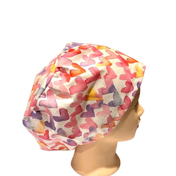 Valentine’s Day Scrub hat | pastel hearts print scrub cap | medical hat | women’s euro style surgical hat with adjustable toggle | nurse hat
