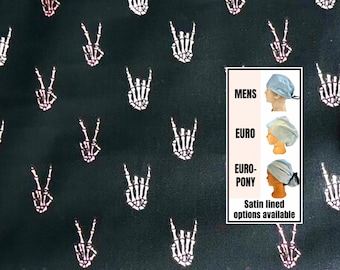 Skeleton Peace Sign Scrub Cap: Euro, Pony or Men's Style