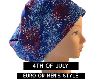 4th of July scrub hat | fireworks scrub cap | scrub hat | euro style with adjustable toggle, or men’s style | satin lined option