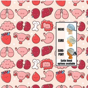 Cute anatomical organs scrub hat | satin lined option