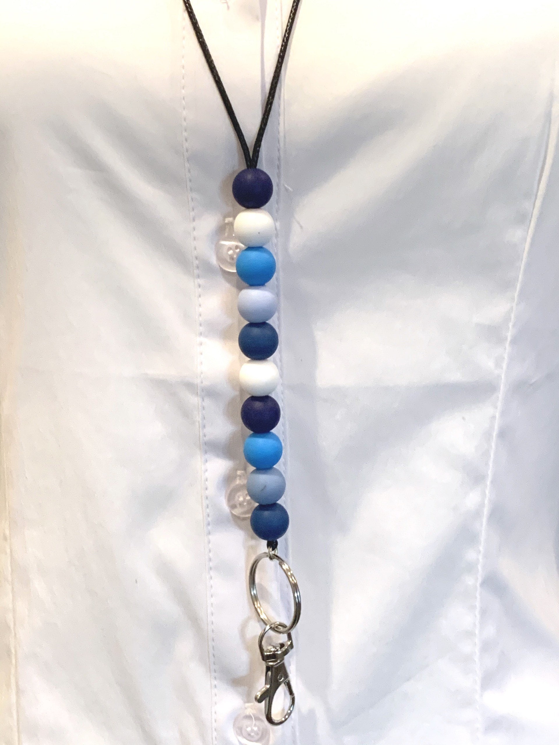 Bead lanyard / Soft silicone beaded lanyard / Multicolor blue Etsy