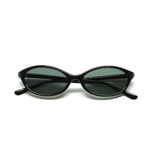 Authentic 1990s Mod Black Oval Narrow Frame Sunglasses