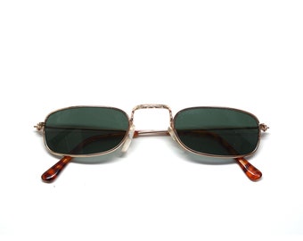 Authentische Vintage 90er Jahre kleine rechteckige goldene Vintage Deadstock Sonnenbrille