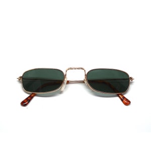 Authentische Vintage 90er Jahre kleine rechteckige goldene Vintage Deadstock Sonnenbrille