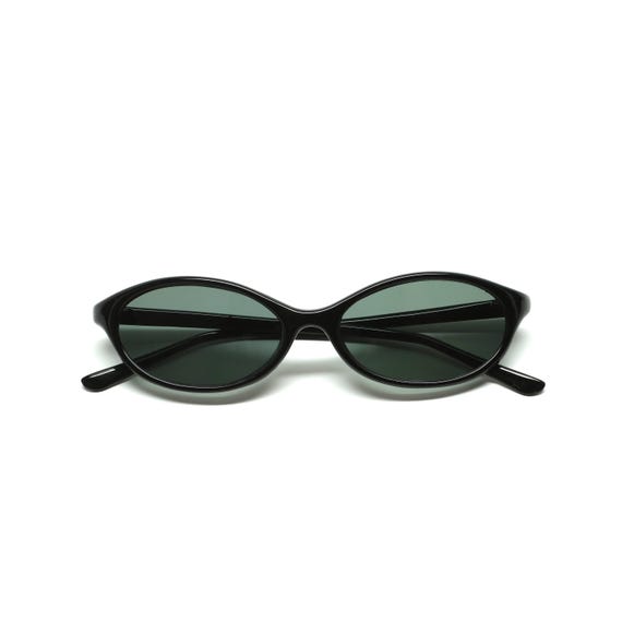 Authentic 1990s Mod Black Oval Narrow Frame Sunglasses