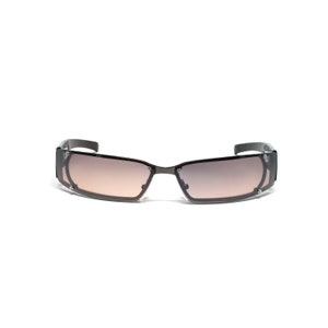 Vintage Y2k Slim Frameless Wraparound Black Visor Shape Sunglasses