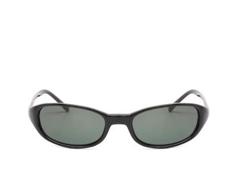 True Vintage 90s Black Wraparound Oval Frame Deadstock Sunglasses
