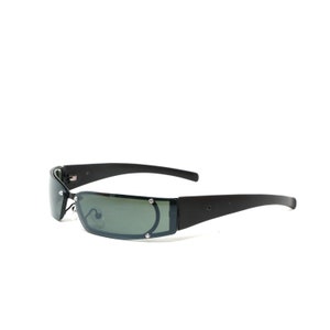 Vintage Y2k Slim Frameless Wraparound Black Visor Shape Sunglasses