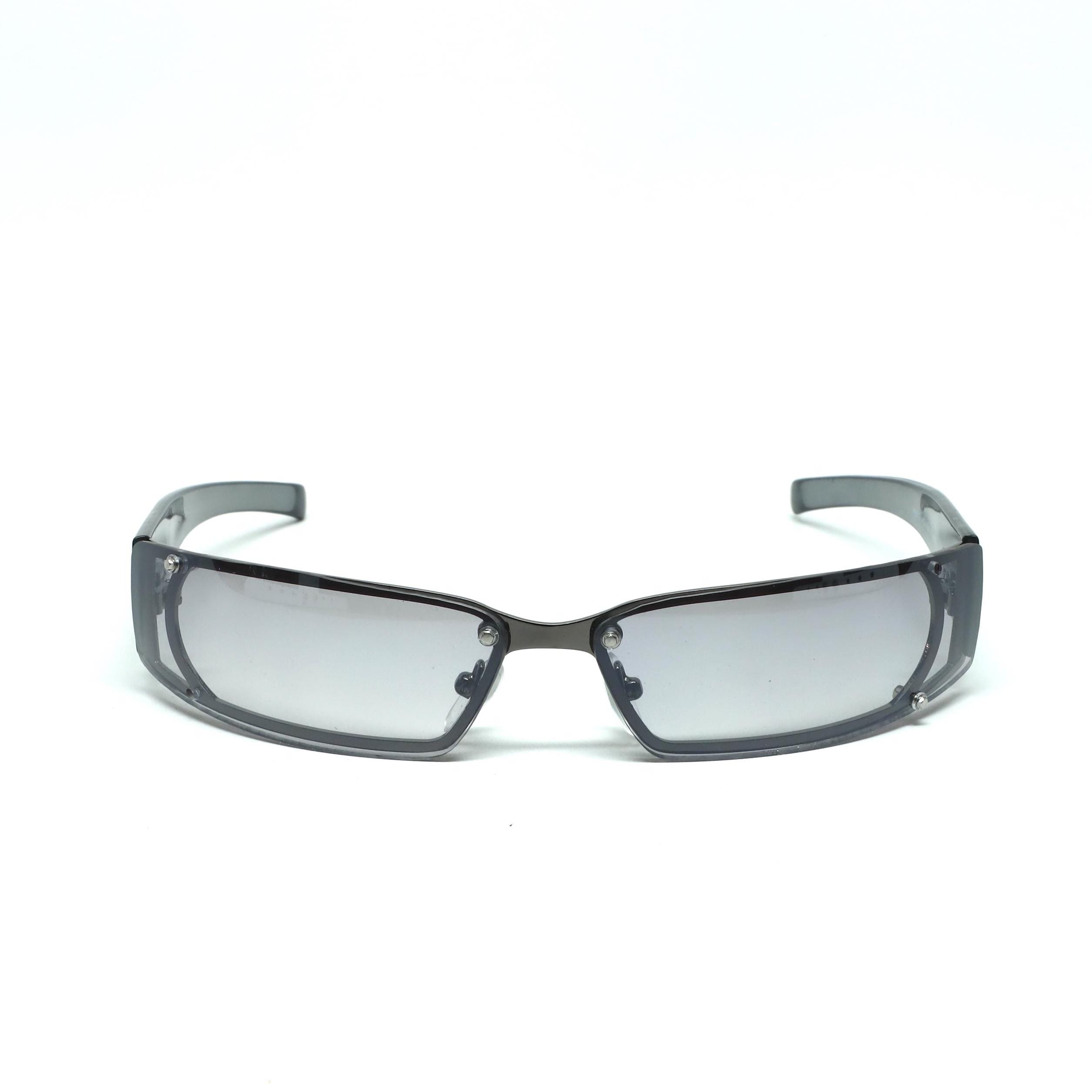 Vintage Y2k Slim Frameless Wraparound Grey Visor Shape Sunglasses