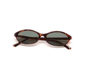 Authentic 1990s Mod Tortoise Oval Narrow Frame Sunglasses