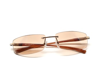 Deluxe True Vintage Frameless Brown Rectangle Frame Sunglasses