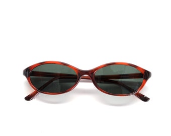 Authentic 1990s Mod Red Oval Narrow Frame Sunglasses