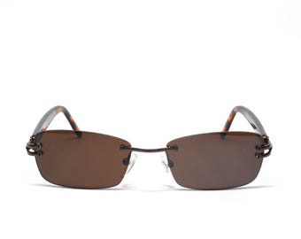Authentic Vintage 90s Brown Rectangle Frameless Sunglasses