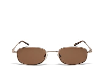 Vintage 90s Bronze Rectangle Sunglasses: Deadstock Wire Frame