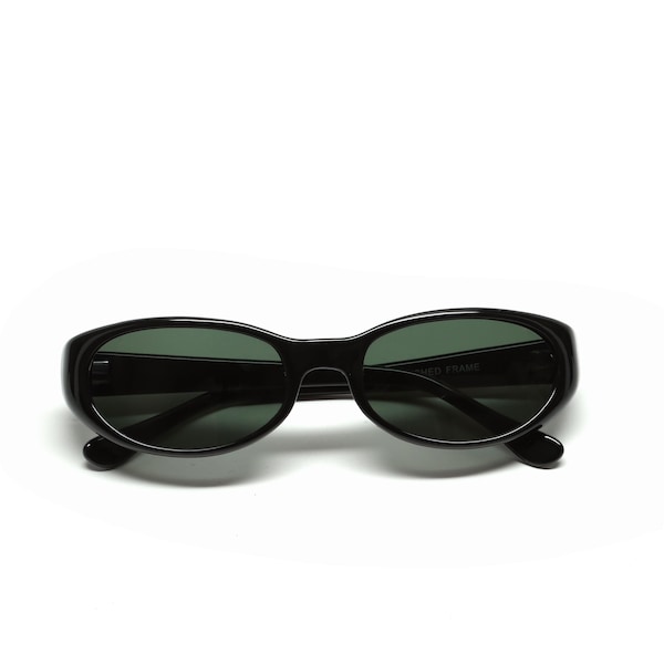 Deadstock Vintage 90s Mod Style Oval Black Sunglasses