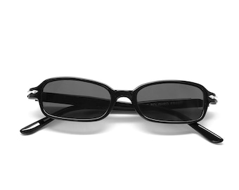 Authentic Vintage 90s Small Size Deadstock Black Rectangle Sunglasses