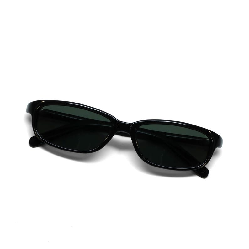 90s Deadstock Black Rectangle Mod Authentic Vintage Sunglasses image 1
