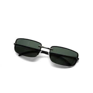 Vintage Y2k Frameless Polarized Rectangle Green Sunglasses