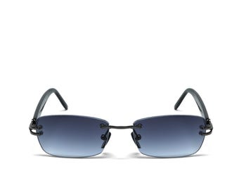 Authentic Vintage 90s Grey Rectangle Frameless Sunglasses