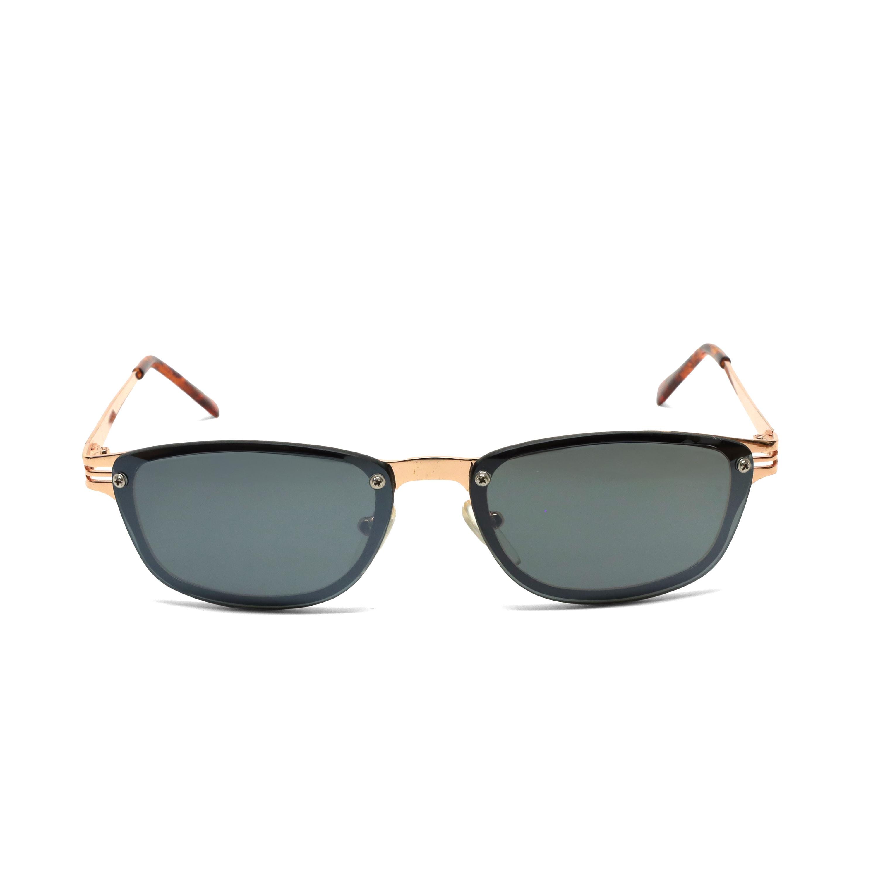 Retro Rectangle Sunglasses for Women Vintage 90S Rectangular Gold Metal Frame Amazon.com: Rimless Gold Frame Blue Rectangle Sunglasses for  main image 4