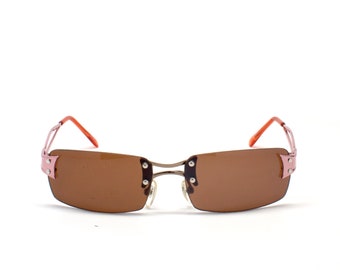 Authentic Y2k Made Pink and Brown Rectangle Rimless Style Sunglasses