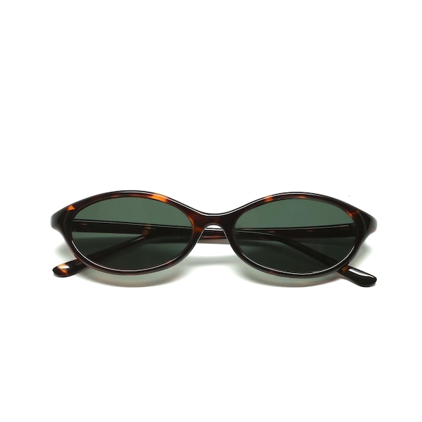 Authentic 1990s Mod Tortoise Oval Narrow Frame Sunglasses