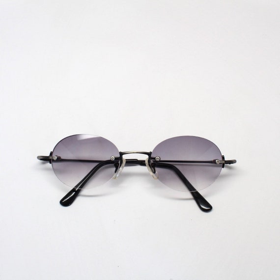 Authentic Vintage 90s Made Light Tint Blue Lens Framless Deadstock Sunglasses