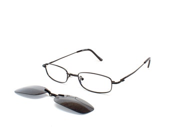 Vintage 1990s Rectangle Grey Wire Frame Removable Lens Sunglasses