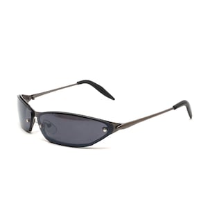 Vintage Y2k Dark Frameless Thin Wraparound Style Visor Shape Sunglasses