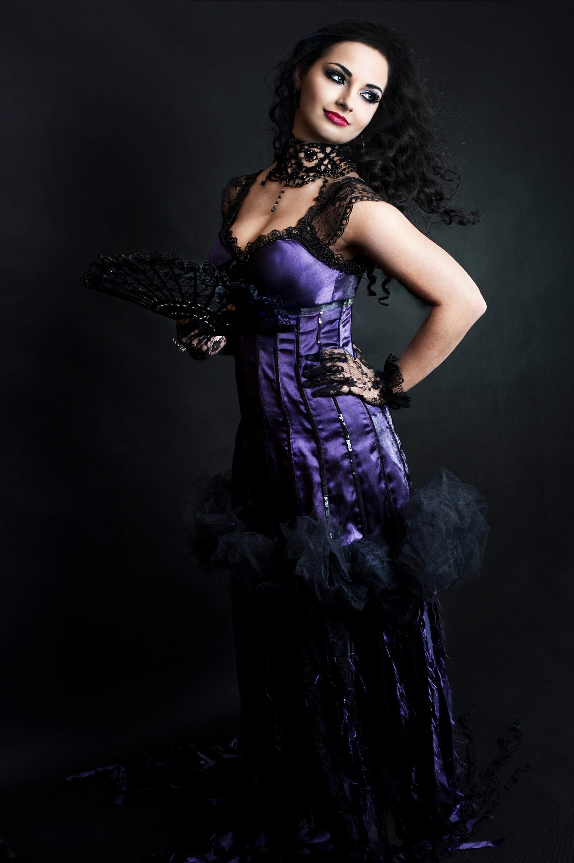 fitted lace wedding dress Goth purple trailing dress – Cutiekill main image 0