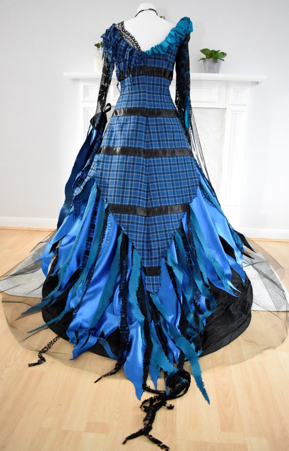 Buy Royal Blue Gothic Victorian Checkered Asymmetric Goth Tattered Lace  Embroidery Satin Laced Dramatic Gown Halloween Online in India