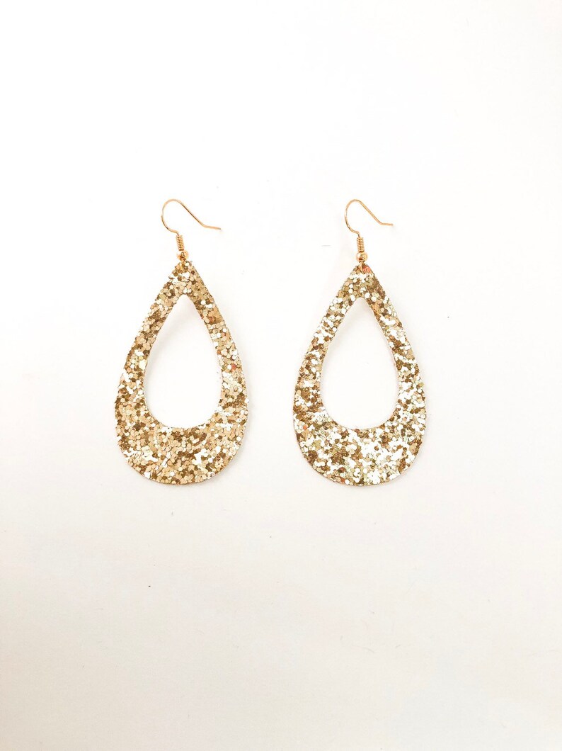 Gold Cutout Sparkle Earrings Glitter Faux Leather Earrings Etsy