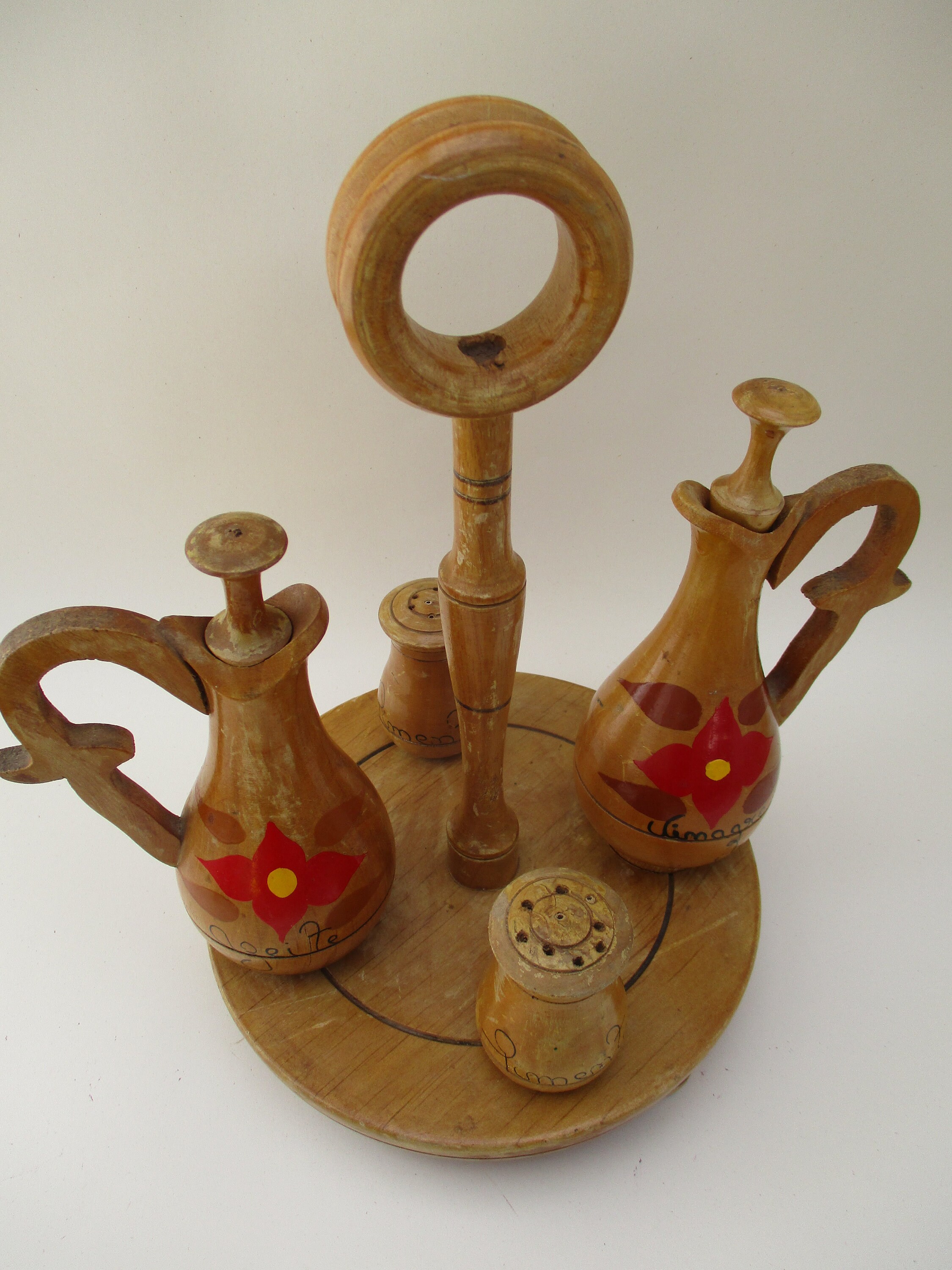 Vintage wooden cruet set rustic condiment holder cruet set Etsy