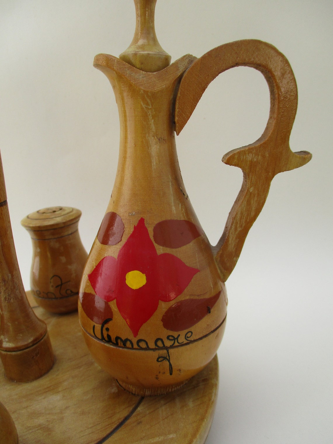 Vintage wooden cruet set rustic condiment holder cruet set Etsy