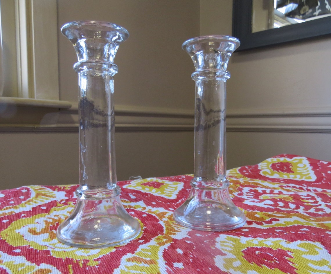 Pair of Clear Glass Flower Vases/candle Holders Etsy