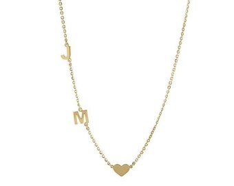 1 2 3 4 5 6 7 8 letter/initials + heart necklace. Sterling silver and 14K gold plated. Gold or silver.