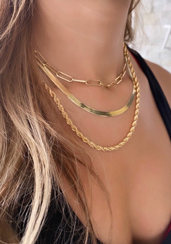 18K Gold Filled Herringbone Chain Necklaces. Snake Chain Necklaces