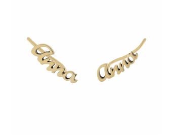14K gold plated Personalized customized ear crawlers climbers. Sterling silver and gold plated. Don’t tarnish. Name earrings. Name climbers.