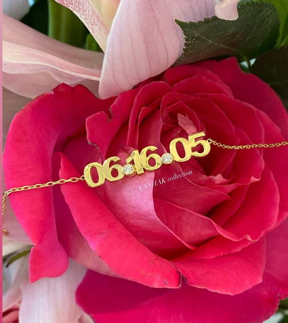 Sterling silver and gold plated date Custom date necklace with  bezel Personalized Anniversary/Birthday necklace