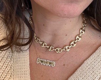 18K gold-filled puffed mariner link choker l Mariner chain necklace l Gold Chain necklaces l Puffed mariner chain necklace in gold or silver